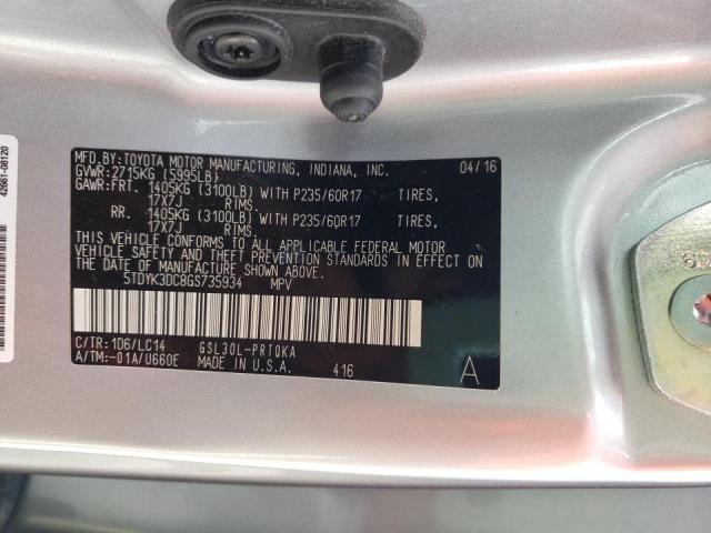 Photo 10 from auction – 2016 TOYOTA SIENNA XLE with VIN 5TDYK3DC8GS735934