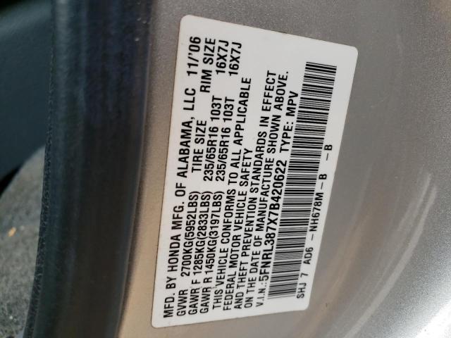 Photo 10 from auction – 2007 HONDA ODYSSEY EX with VIN 5FNRL387X7B420622