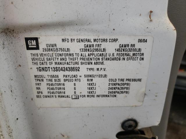 Photo 10 from auction – 2004 CHEVROLET TRAILBLAZE with VIN 1GNDT13S042438692