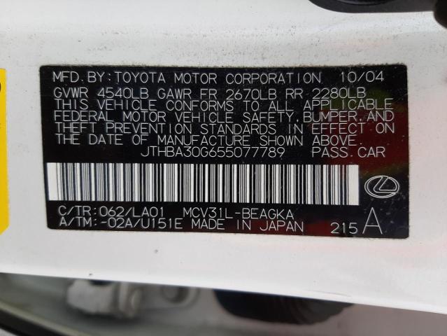 Photo 10 from auction – 2005 LEXUS ES 330 with VIN JTHBA30G655077789