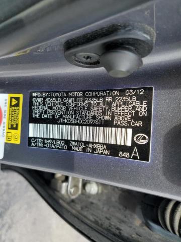 Photo 10 from auction – 2012 LEXUS CT 200 with VIN JTHKD5BH0C2097611