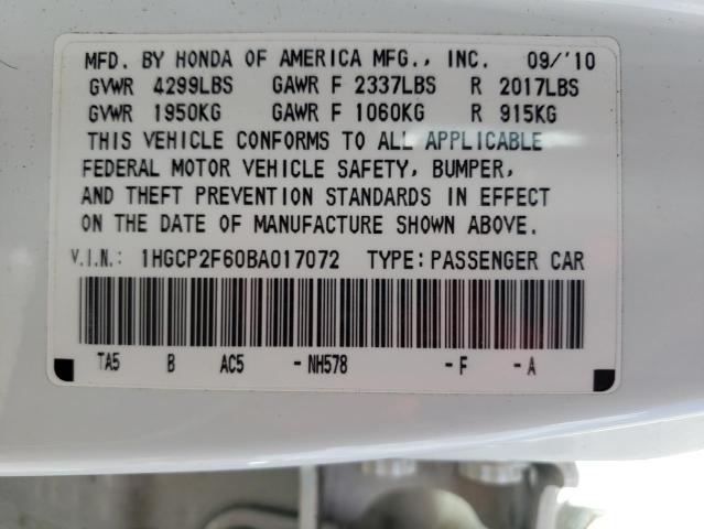 Photo 10 from auction – 2011 HONDA ACCORD SE with VIN 1HGCP2F60BA017072