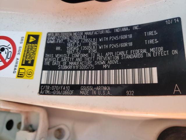 Photo 10 from auction – 2015 TOYOTA HIGHLANDER with VIN 5TDBKRFH1FS095775