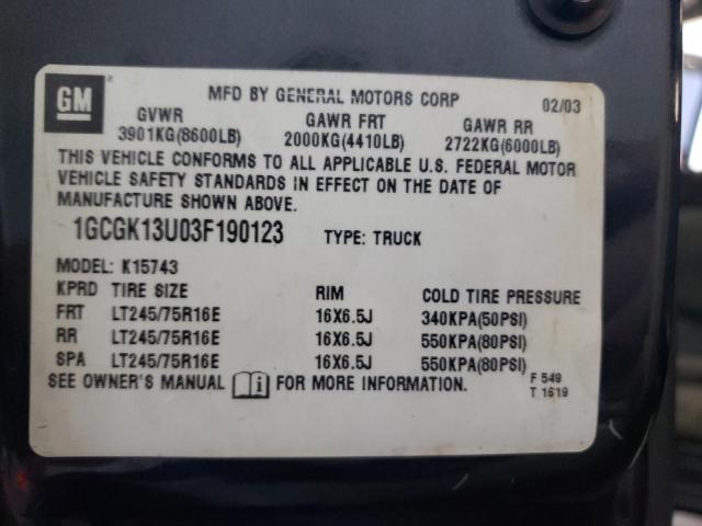 Photo 10 from auction – 2003 CHEVROLET SILVERADO with VIN 1GCGK13U03F190123