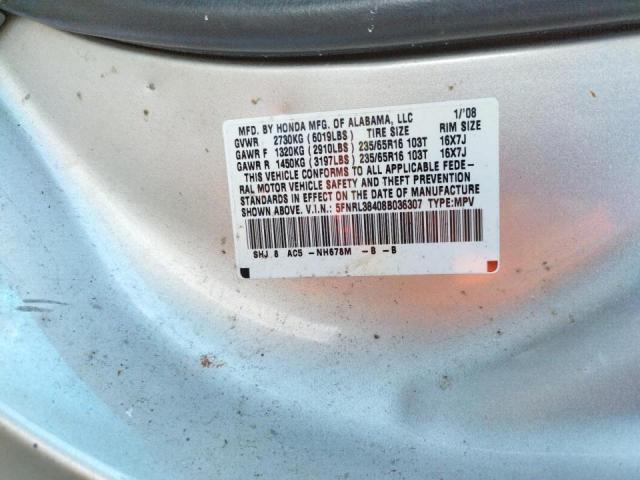 Photo 10 from auction – 2008 HONDA ODYSSEY EX with VIN 5FNRL38408B036307