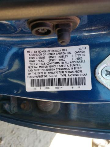 Photo 10 from auction – 2014 HONDA CIVIC LX with VIN 2HGFB2F5XEH553701
