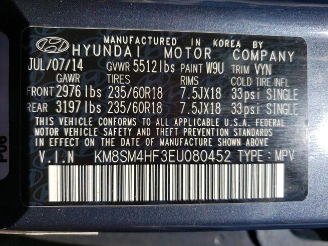 Photo 10 from auction – 2014 HYUNDAI SANTA FE G with VIN KM8SM4HF3EU080452