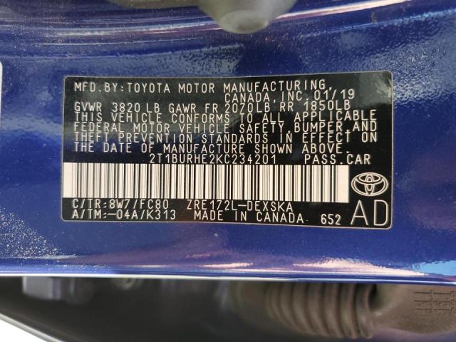 Photo 10 from auction – 2019 TOYOTA COROLLA L with VIN 2T1BURHE2KC234201