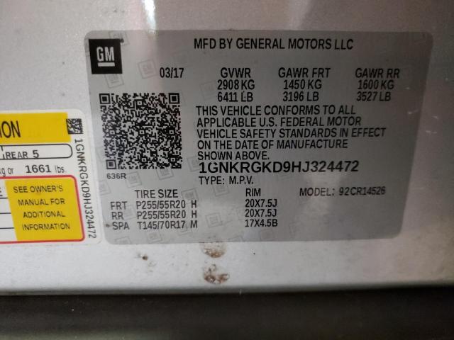 Photo 10 from auction – 2017 CHEVROLET TRAVERSE L with VIN 1GNKRGKD9HJ324472