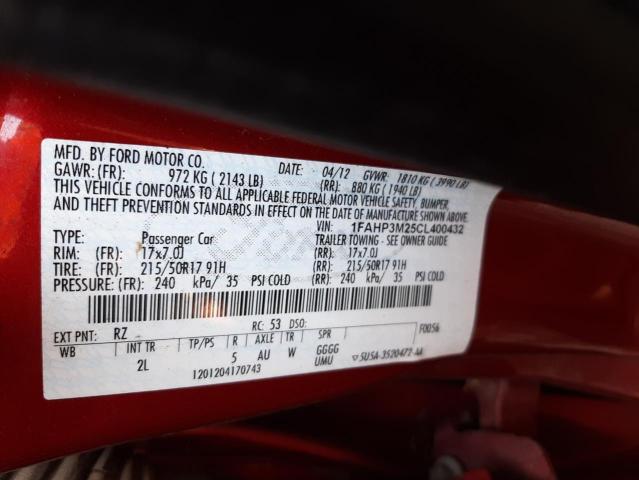Photo 10 from auction – 2012 FORD FOCUS SEL with VIN 1FAHP3M25CL400432