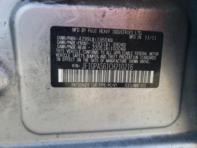 Photo 10 from auction – 2012 SUBARU IMPREZA SP with VIN JF1GPAS61CH210216
