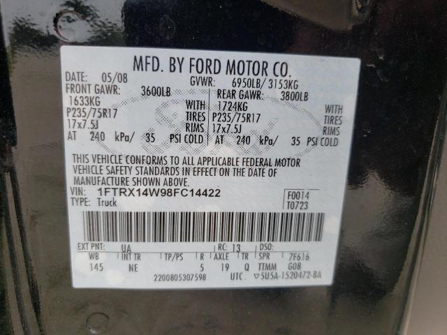 Photo 10 from auction – 2008 FORD F150 with VIN 1FTRX14W98FC14422