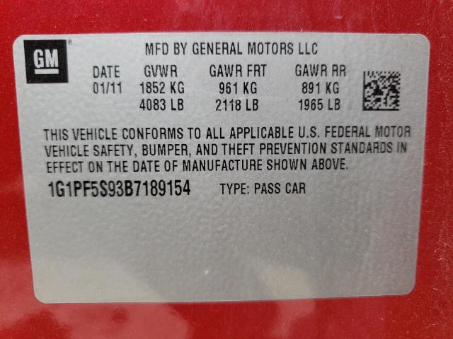 Photo 10 from auction – 2011 CHEVROLET CRUZE LT with VIN 1G1PF5S93B7189154