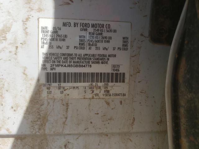 Photo 10 from auction – 2016 FORD EDGE SEL with VIN 2FMPK4J85GBB84778
