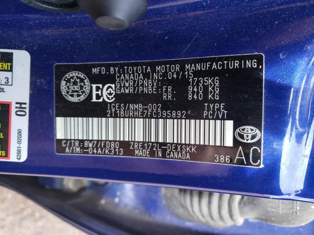 Photo 10 from auction – 2015 TOYOTA COROLLA L with VIN 2T1BURHE7FC395892