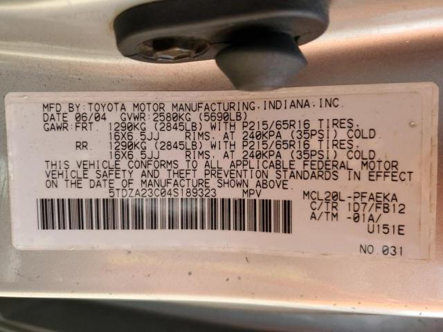Photo 10 from auction – 2004 TOYOTA SIENNA CE with VIN 5TDZA23C04S189323