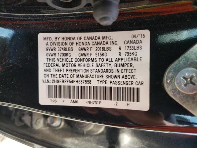 Photo 10 from auction – 2015 HONDA CIVIC LX with VIN 2HGFB2F54FH537558