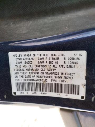 Photo 10 from auction – 2002 HONDA CR-V LX with VIN SHSRD68442U000702