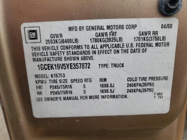 Photo 10 from auction – 2000 CHEVROLET SILVERADO with VIN 1GCEK19V5YE357872