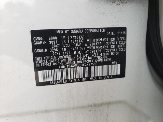 Photo 10 from auction – 2019 SUBARU ASCENT LIM with VIN 4S4WMAJD0K3437533