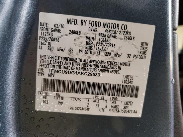 Photo 10 from auction – 2010 FORD ESCAPE XLT with VIN 1FMCU9DG1AKC29530