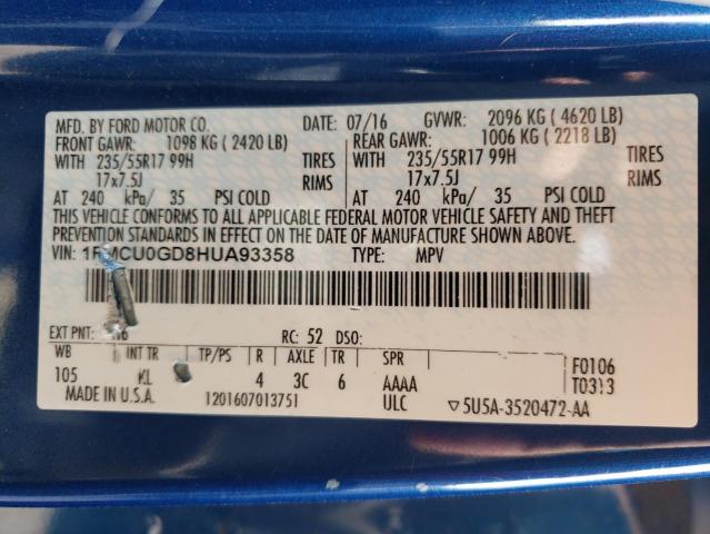 Photo 10 from auction – 2017 FORD ESCAPE SE with VIN 1FMCU0GD8HUA93358