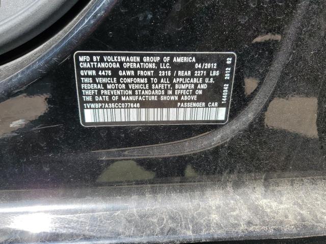 Photo 10 from auction – 2012 VOLKSWAGEN PASSAT SE with VIN 1VWBP7A35CC077646