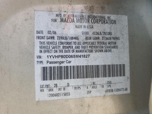 Photo 10 from auction – 2006 MAZDA 6 S with VIN 1YVHP80D065M41827
