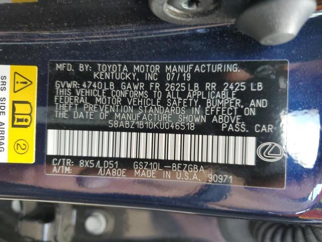 Photo 10 from auction – 2019 LEXUS ES 350 with VIN 58ABZ1B10KU046518