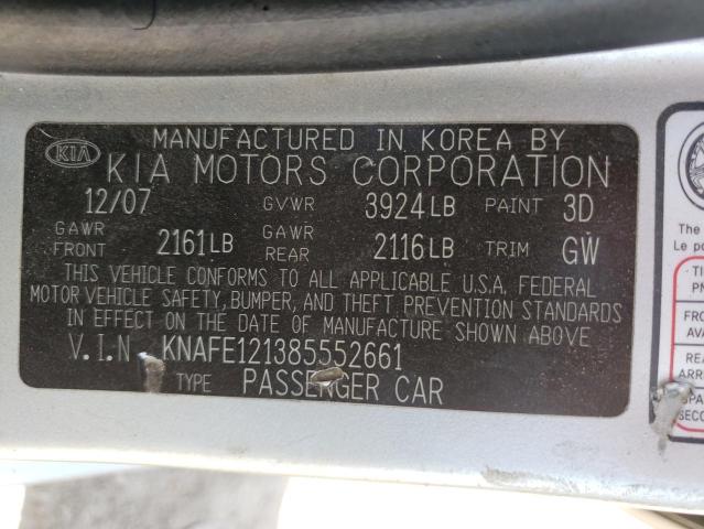 Photo 10 from auction – 2008 KIA SPECTRA EX with VIN KNAFE121385552661
