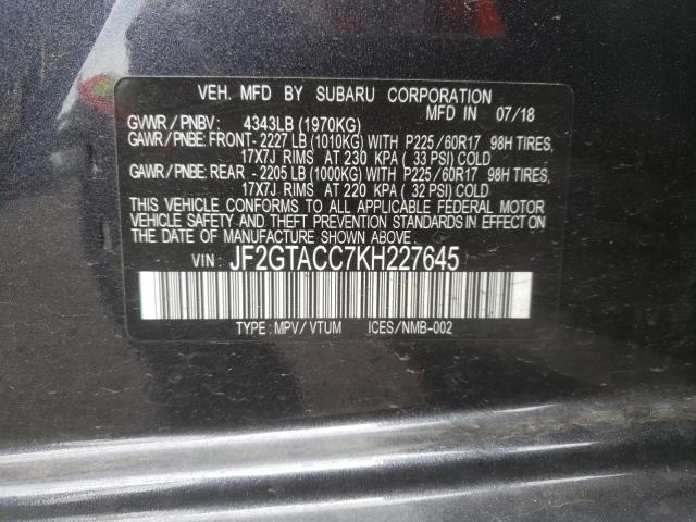 Photo 10 from auction – 2019 SUBARU CROSSTREK with VIN JF2GTACC7KH227645