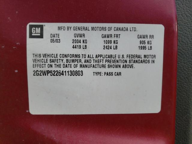 Photo 10 from auction – 2004 PONTIAC GRAND PRIX with VIN 2G2WP522641130803
