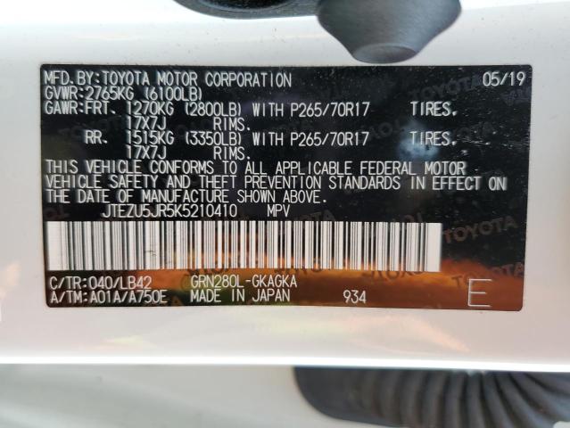 Photo 10 from auction – 2019 TOYOTA 4RUNNER SR with VIN JTEZU5JR5K5210410