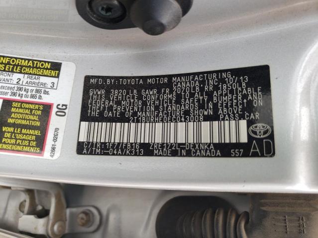 Photo 10 from auction – 2014 TOYOTA COROLLA L with VIN 2T1BURHE0EC043008