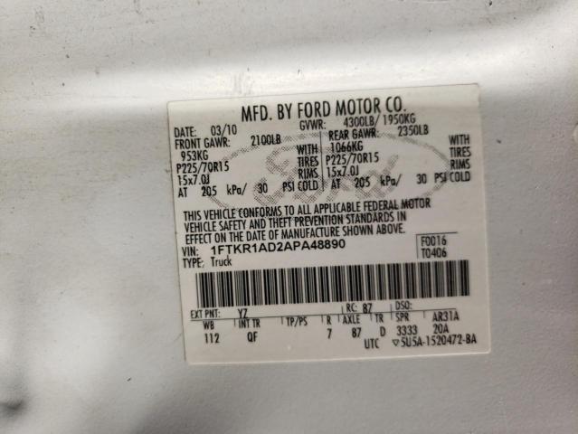 Photo 10 from auction – 2010 FORD RANGER with VIN 1FTKR1AD2APA48890