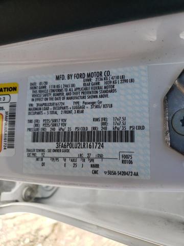 Photo 10 from auction – 2020 FORD FUSION SE with VIN 3FA6P0LU2LR161724