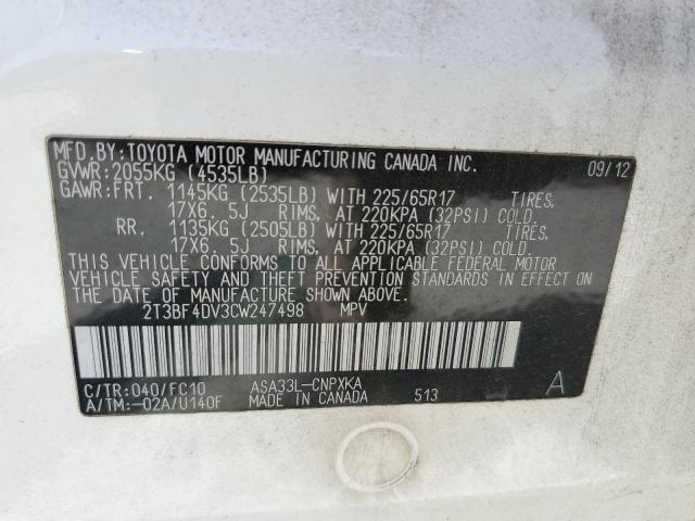 Photo 10 from auction – 2012 TOYOTA RAV4 with VIN 2T3BF4DV3CW247498