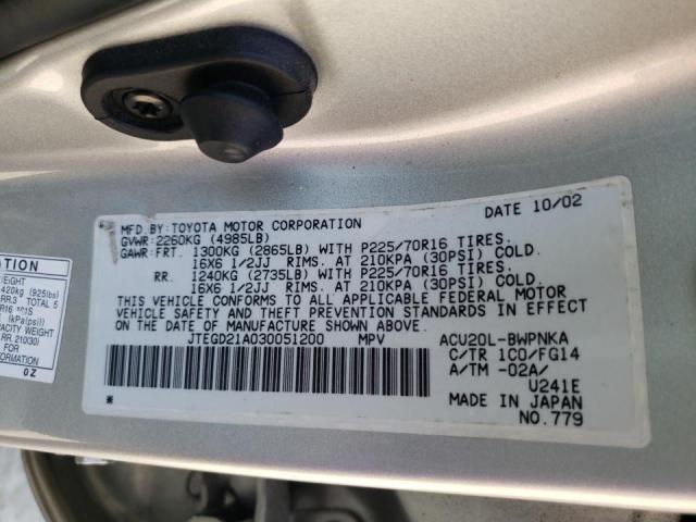 Photo 10 from auction – 2003 TOYOTA HIGHLANDER with VIN JTEGD21A030051200
