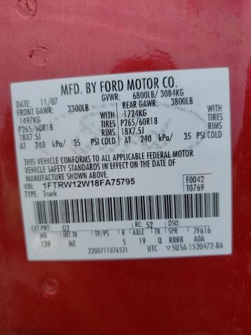 Photo 10 from auction – 2008 FORD F150 SUPER with VIN 1FTRW12W18FA75795