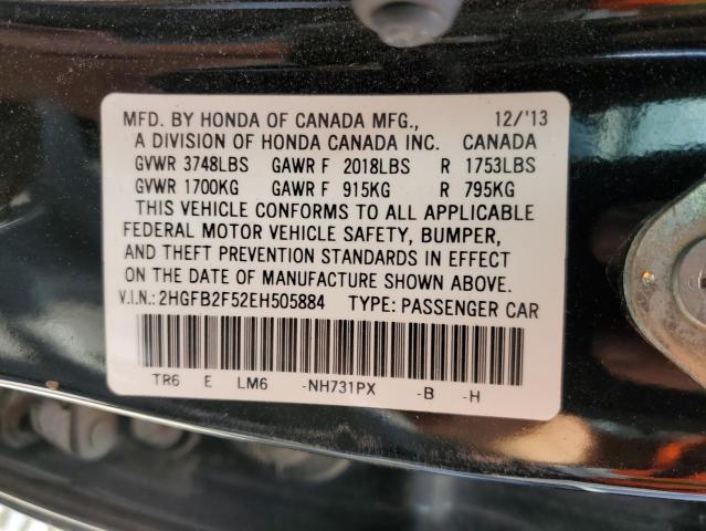 Photo 10 from auction – 2014 HONDA CIVIC LX with VIN 2HGFB2F52EH505884