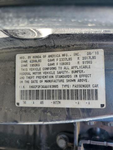 Photo 10 from auction – 2010 HONDA ACCORD LX with VIN 1HGCP2F34AA193885