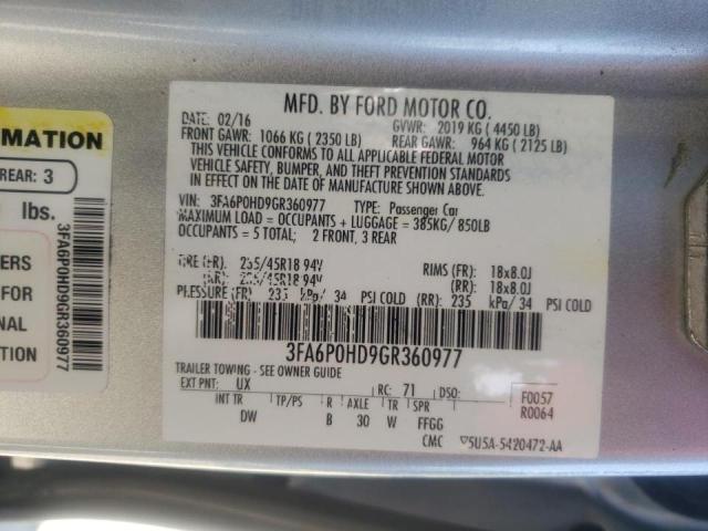 Photo 10 from auction – 2016 FORD FUSION SE with VIN 3FA6P0HD9GR360977