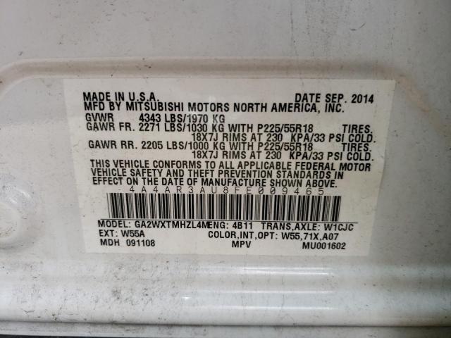Photo 10 from auction – 2015 MITSUBISHI OUTLANDER with VIN 4A4AR3AU8FE009465