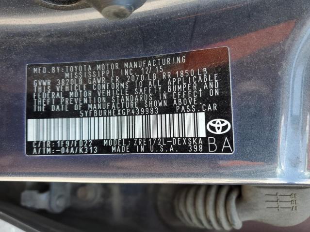 Photo 10 from auction – 2016 TOYOTA COROLLA L with VIN 5YFBURHEXGP439983