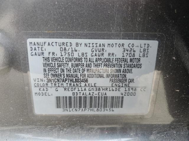 Photo 10 from auction – 2017 NISSAN VERSA S with VIN 3N1CN7AP7HL803456