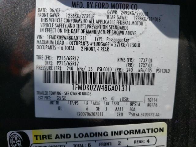 Photo 10 from auction – 2008 FORD TAURUS X S with VIN 1FMDK02W48GA01311