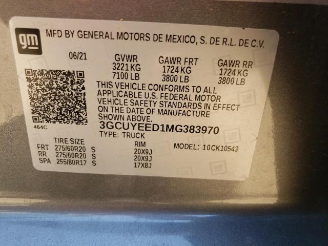 Photo 10 from auction – 2021 CHEVROLET SILVERADO with VIN 3GCUYEED1MG383970