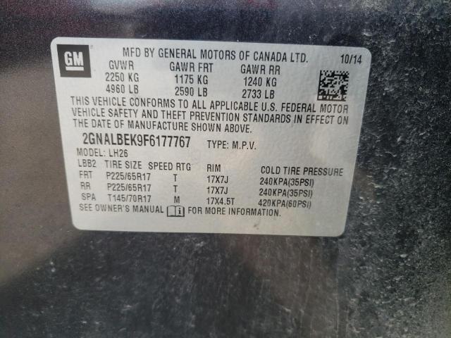 Photo 10 from auction – 2015 CHEVROLET EQUINOX LT with VIN 2GNALBEK9F6177767