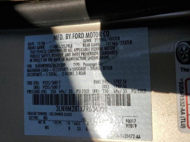 Photo 10 from auction – 2007 LINCOLN MKZ with VIN 3LNHM28TX7R634309