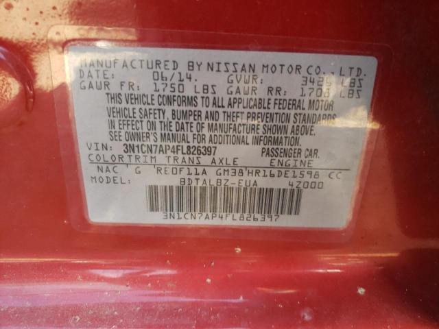Фото 10 с аукциона – 2015 NISSAN VERSA с VIN 3N1CN7AP4FL826397